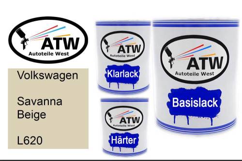 Volkswagen, Savanna Beige, L620: 1L Lackdose + 1L Klarlack + 500ml Härter - Set, von ATW Autoteile West.